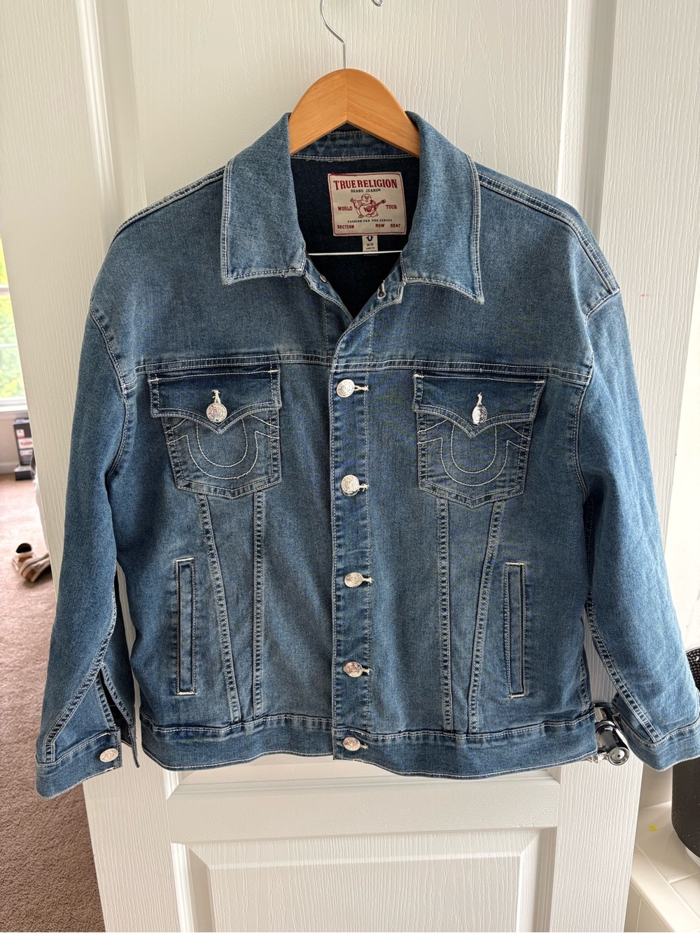 True Religion Light Blue oversized  Denim Jacket with Silver Hardware